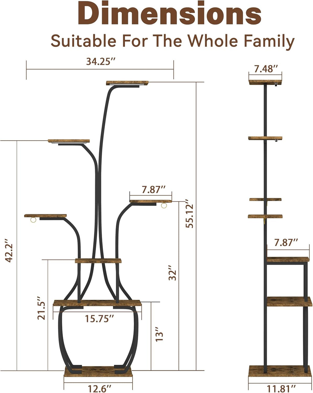 Plant Stand Indoor with Grow Lights, 7 Tiered 55" Tall Plant Shelf, Heavy Duty Metal Corner Flower Pot Holder Rack