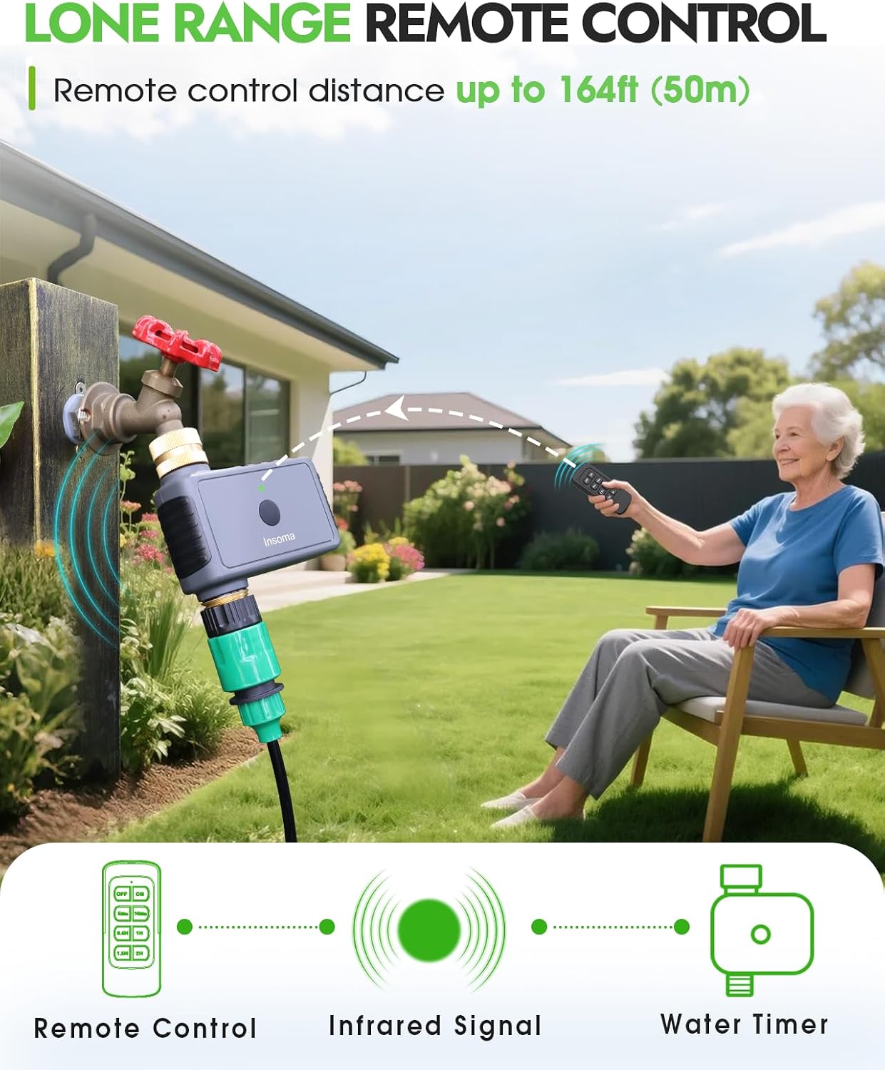 Insoma Remote Control Sprinkler Timer with Brass Inlet & Outlet, Garden Hose Timer Turns Water Off Automatically, Up to