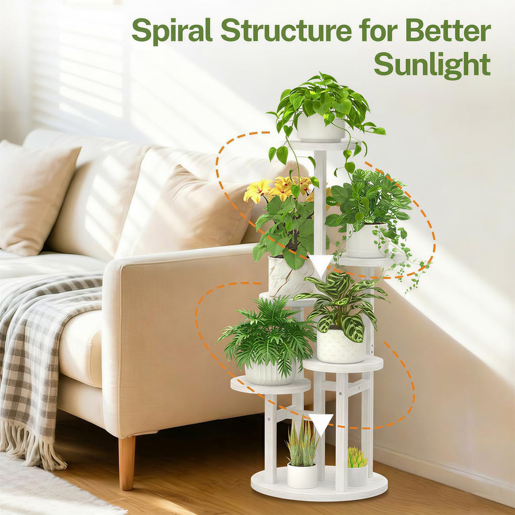 iDavosic.ly 5 Tier Wood Plant Stand Indoor Outdoor Corner Tall Shelf, White | Sturdy Tiered Orchid Display Rack