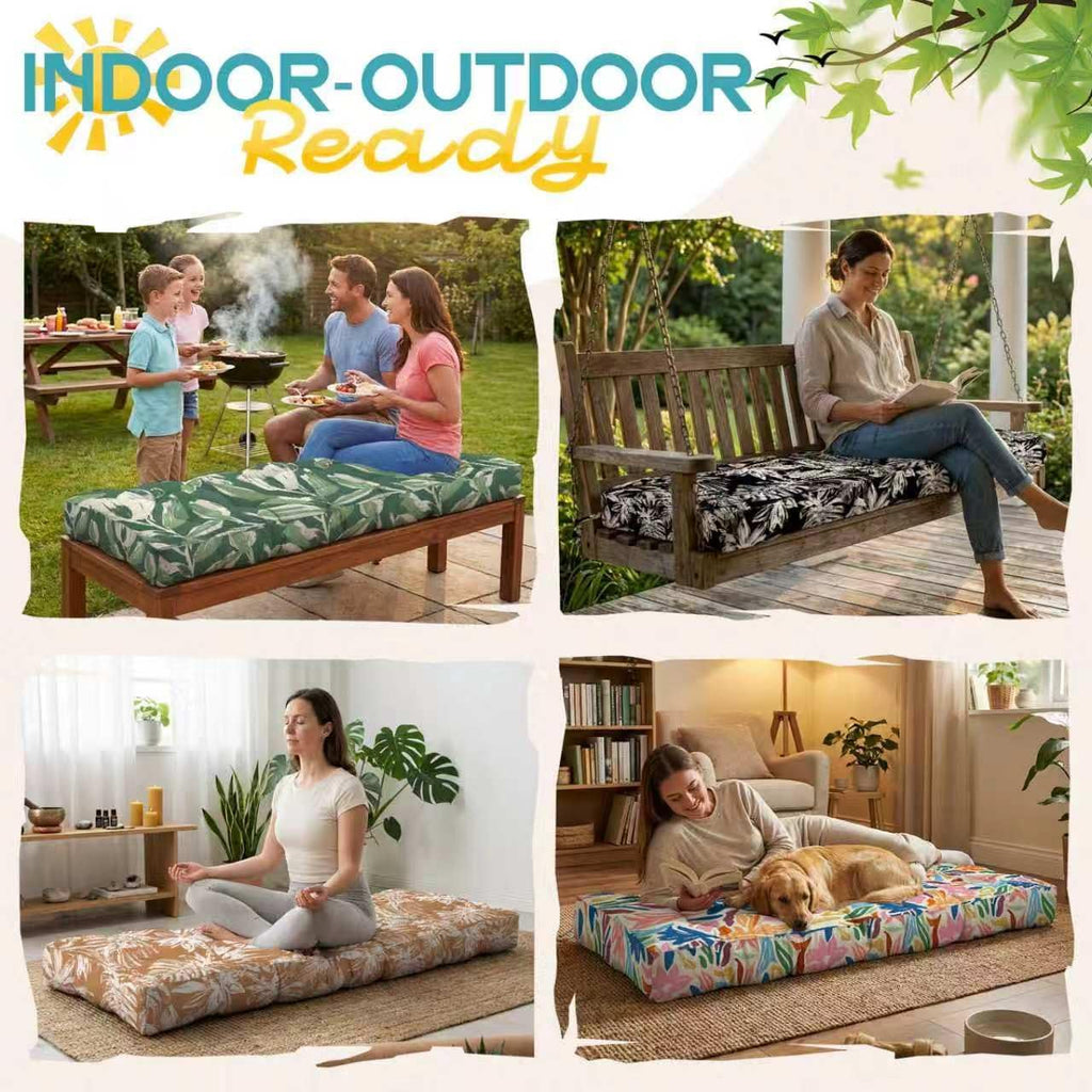 Outdoor Bench Cushion, Tufted Patio Seat Pad for Garden Bench, Porch Swing, Indoor/Outoor Furniture (Green Tulip