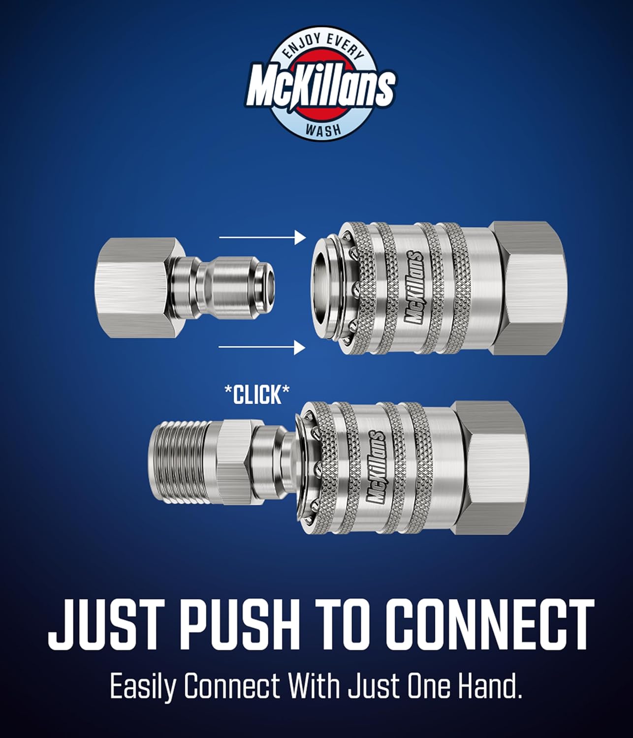 McKillans® 3/8" NPT Automatic Pressure Washer Quick Connect Kit of 4 - Stainless Steel - 3/8" Pressure Washer Quick