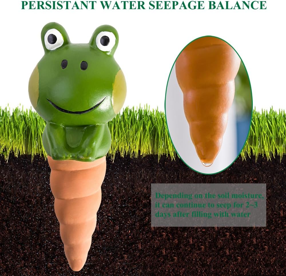 Kaxich Terracotta Plant Self Watering Spikes, 4 Pack Plant Watering Globes Frogs Styles Decorative Self Plant Watering