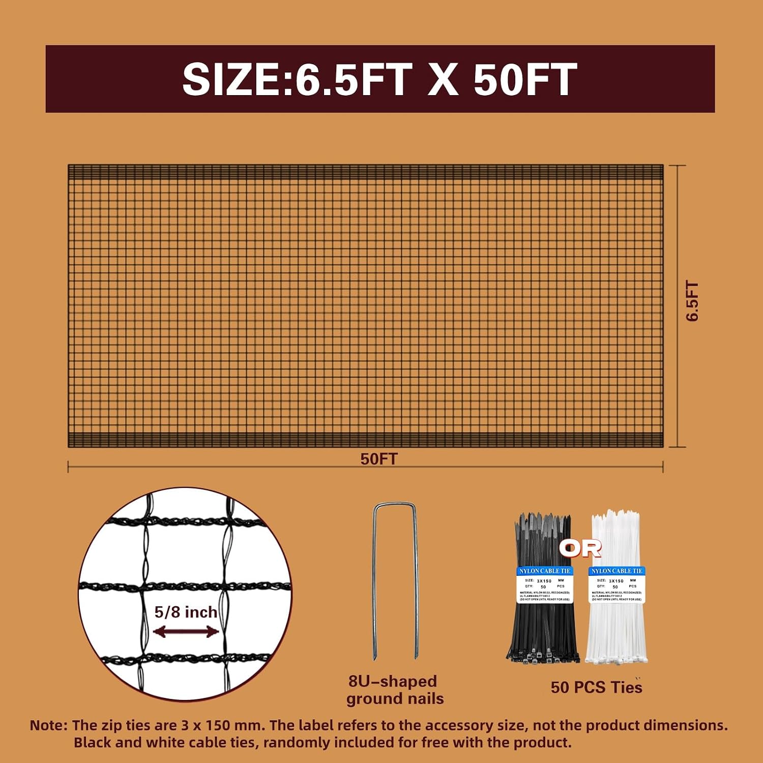 Deer Fence Netting,Plastic Mesh Fence 6.5x50ft,Reinforced Edges 55gsm Heavy Duty Animal Barrier,Ideal for Garden
