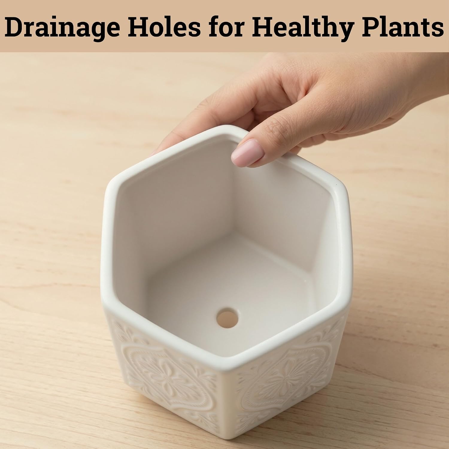 Ceramic Pots for Plants Set of 2, 6-Inch & 4-Inch Wide w/ Drainage & Saucer | Thick Durable Ceramic Pots with Matching