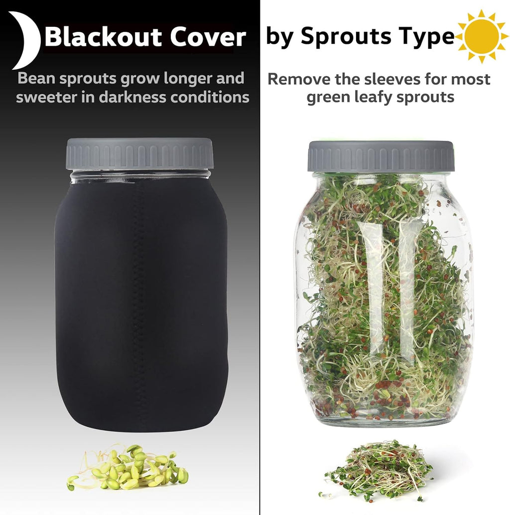 Complete Sprouting Jar Kit| 2 Wide Mouth Mason Jars, 316 Screen Sprout Lids, Blackout Sleeves, Tray, Stand| Sprouter
