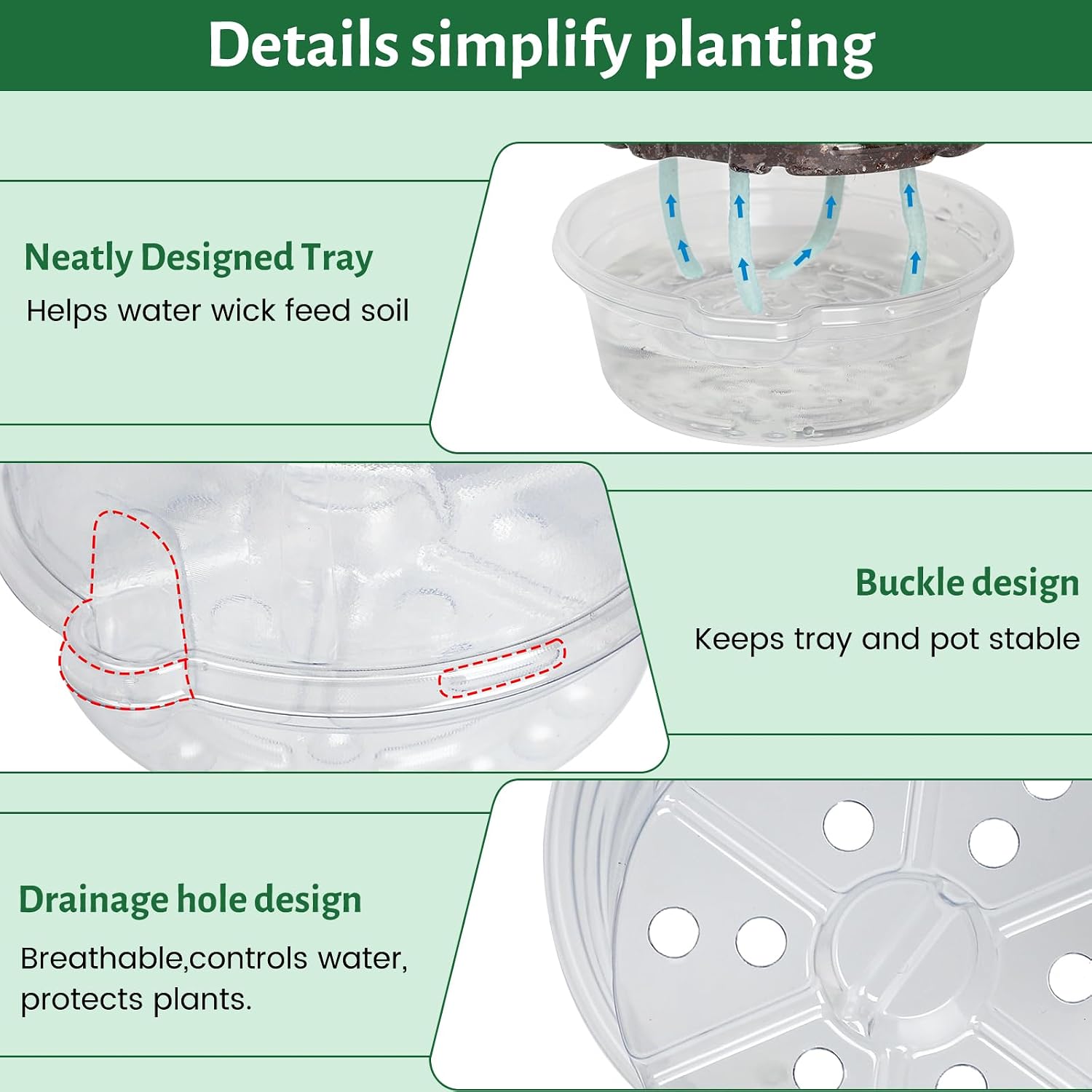 Bluepro Self Watering Pots for Indoor Plants, 4/5/6.5 Inch, 18-Pack | Clear Plastic, 6 Each of Three Sizes, Reservoir