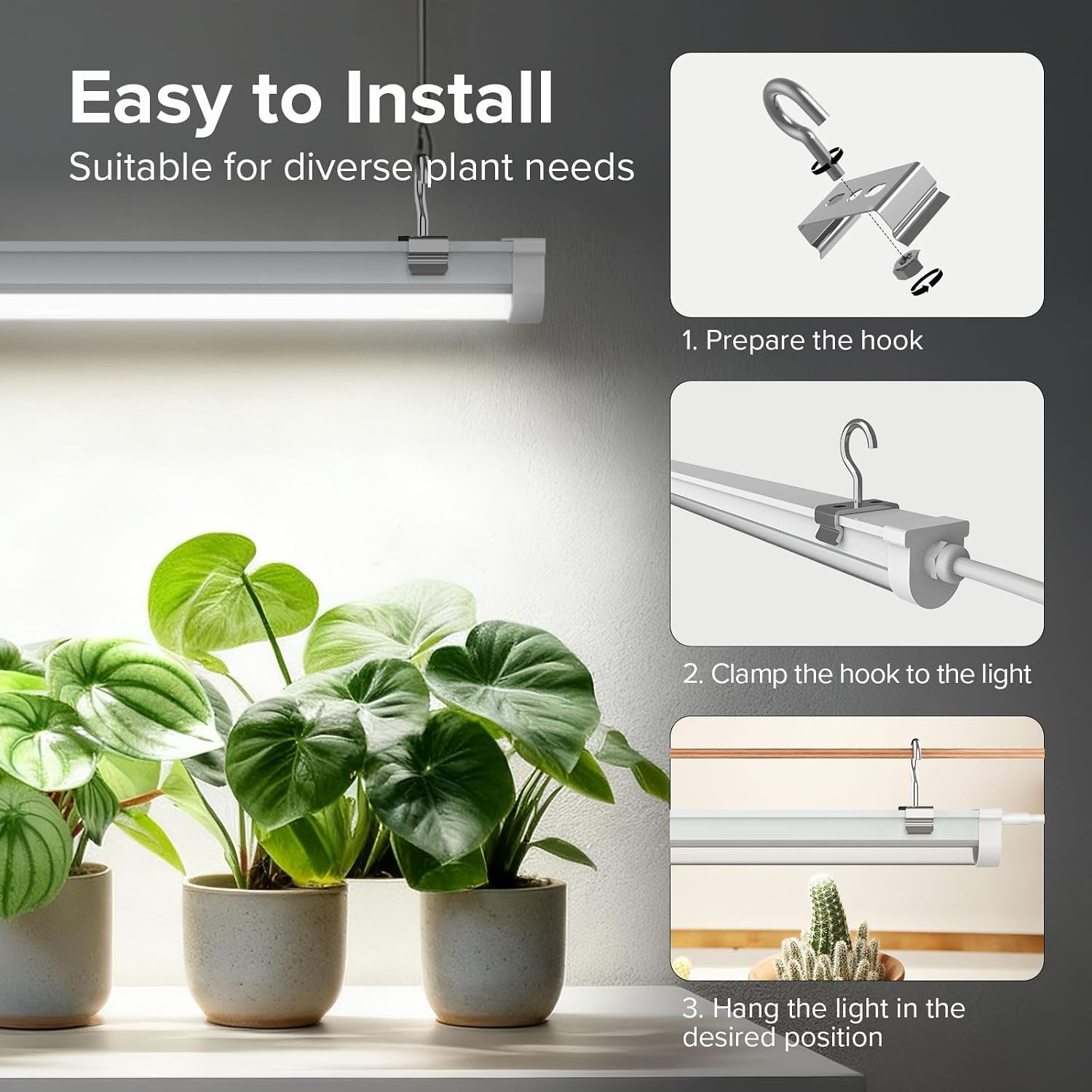 SANSI T8 Grow Lights for Indoor Plants, 25W Remote LED Plant Lights Strip | Full Spectrum Plant Lights for Indoor