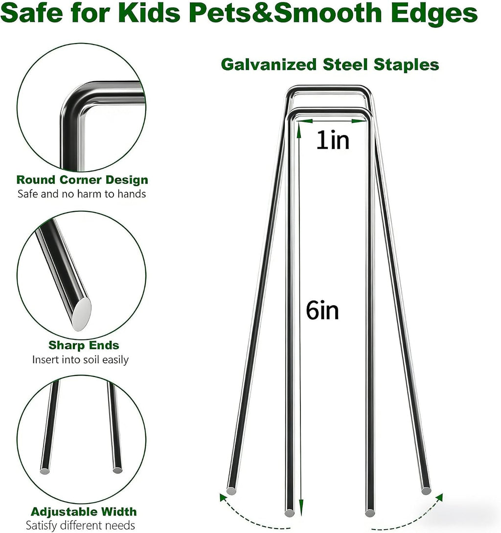 AMAGABELI 6 Inch 500 Pack Galvanized Landscape Staples 11 Gauge Anti-Rust Heavy Duty Garden Stakes Plant Cover Spikes
