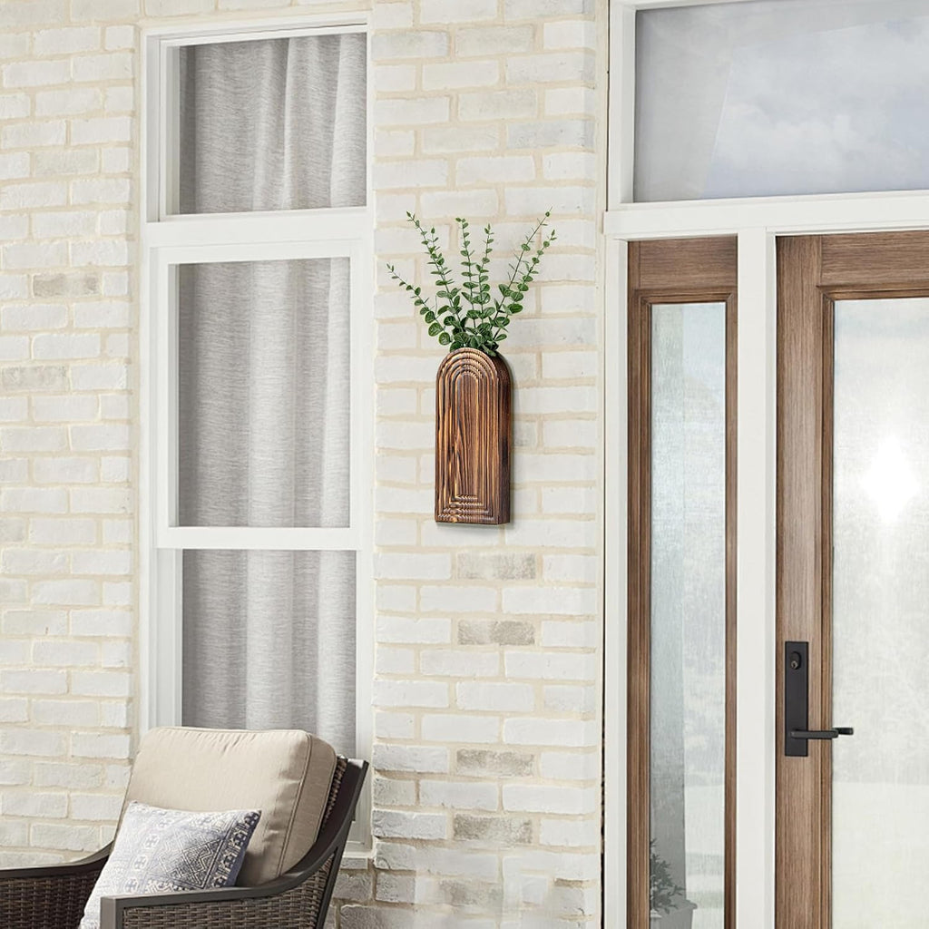 Wooden Wall Planter Vase Set of 2, Boho Hanging Planter for Indoor Plants & Flowers, Natural Wood Wall-Mounted Planters