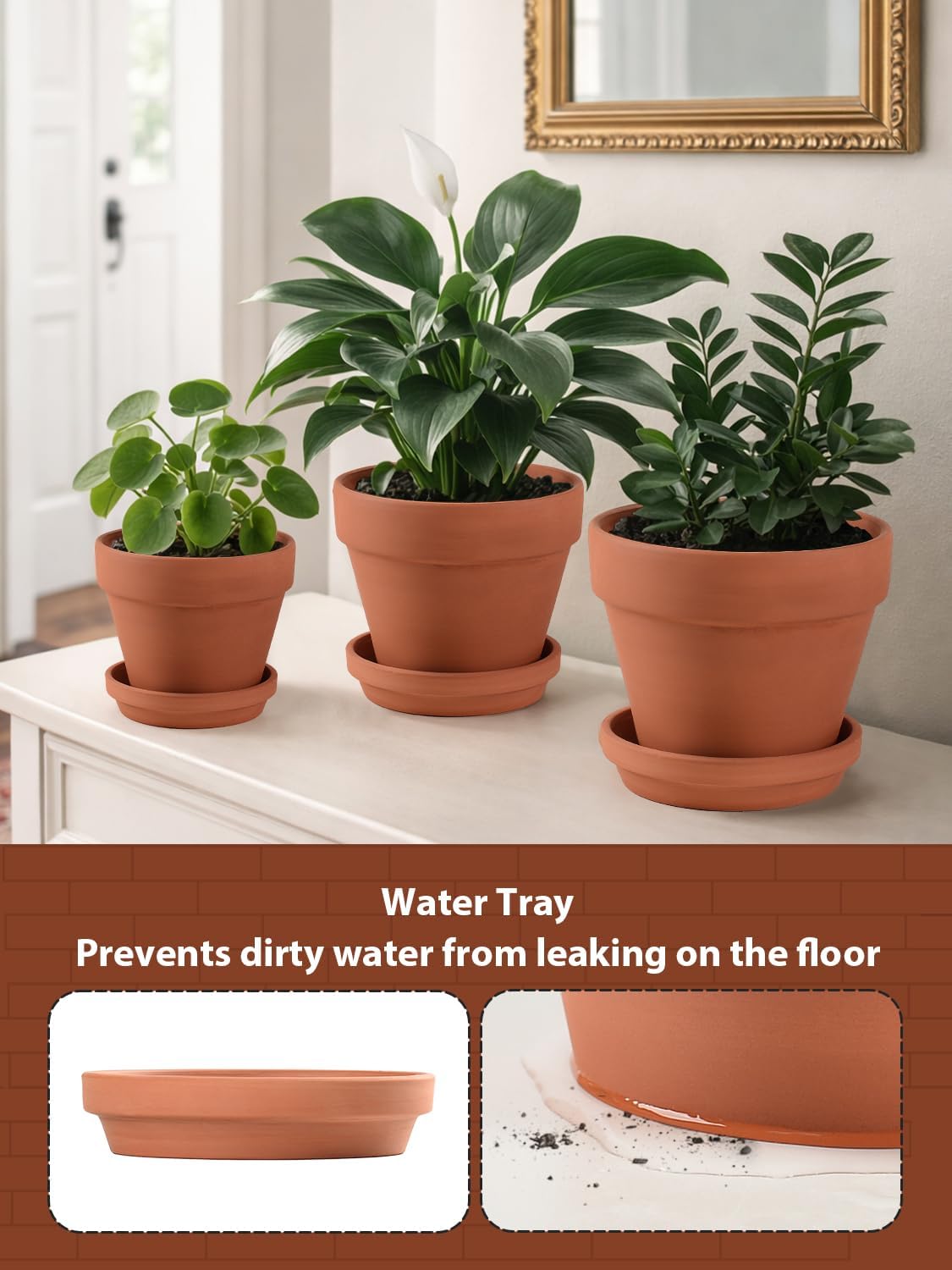 INGOFIN Terracotta Pots Set with Saucer - 5/6/7 inch Ceramic Clay Planters with Drainage Hole, Garden Flower Succulent