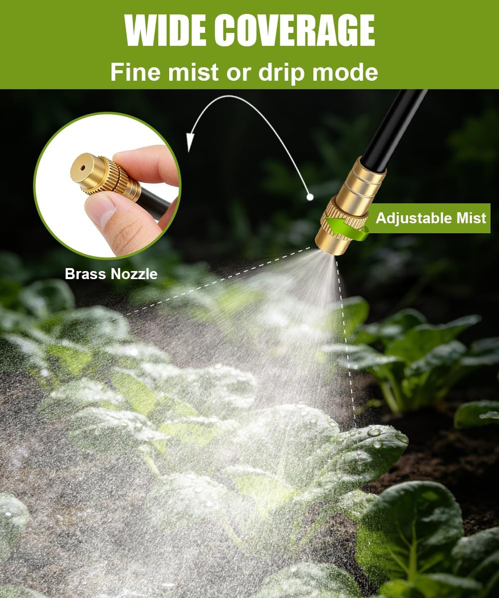 52FT 5/16" Misting Irrigation System for Garden with 20 Adjustable Nozzles | 360° Bendable Copper Nozzles, Quick