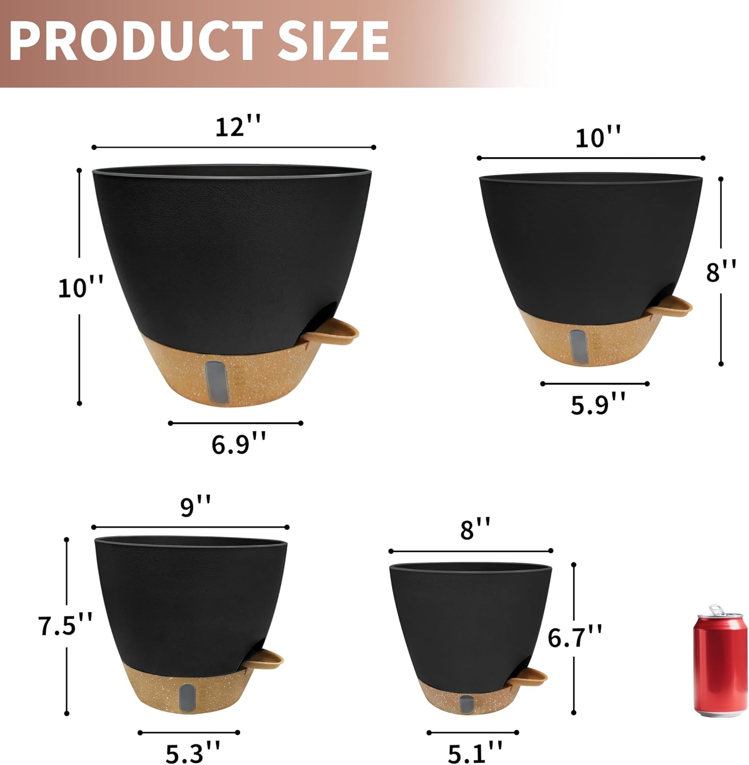 12"/10"/9"/8" Self Watering Pots with Visual Water Window,Extra Large Self Watering Plant Pots with Drainage Holes &