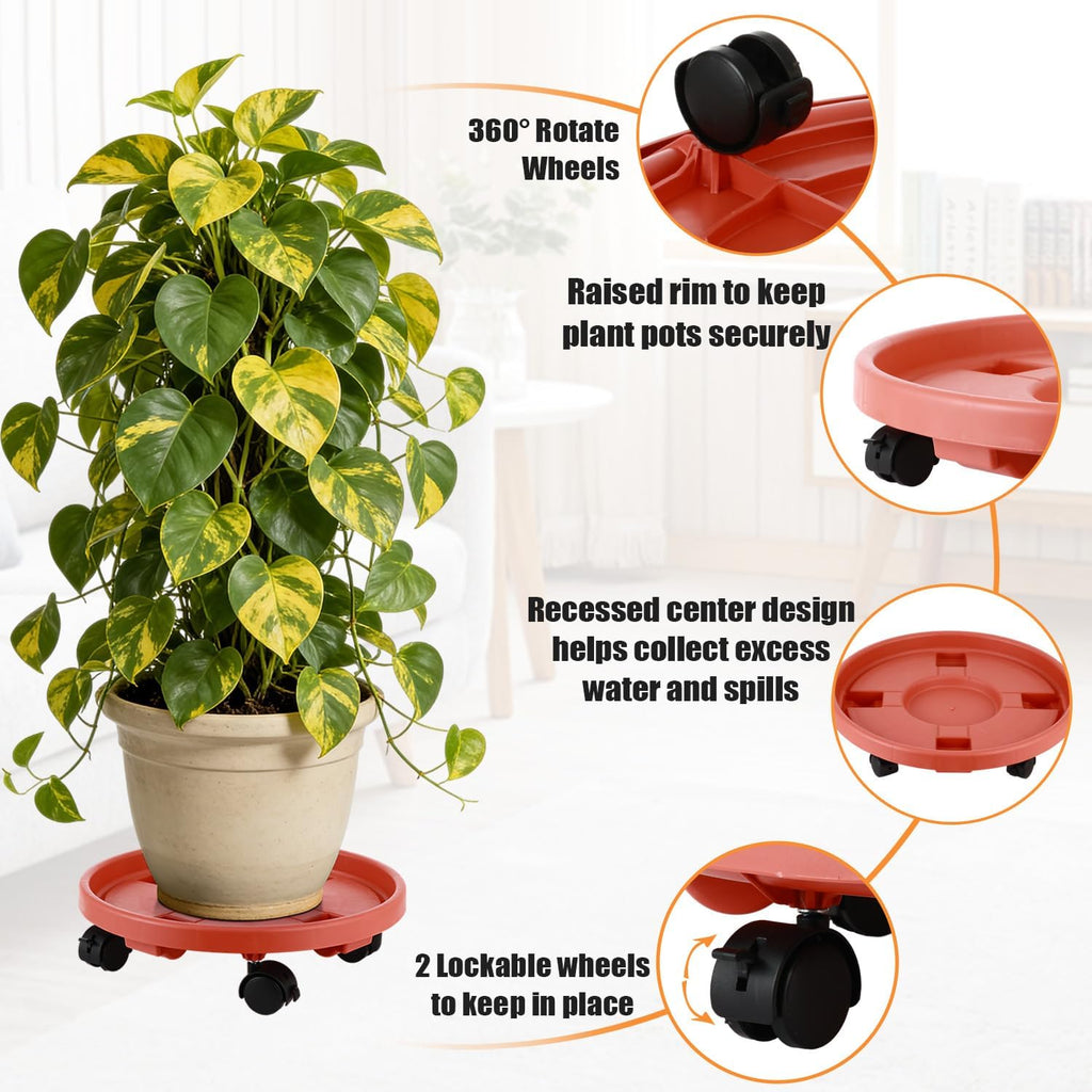 4-pack 17.3" Extra-large Plant Caddy with Wheels Plastic Plant Dolly with Casters Flower Pot Mover Rollers Wheeled