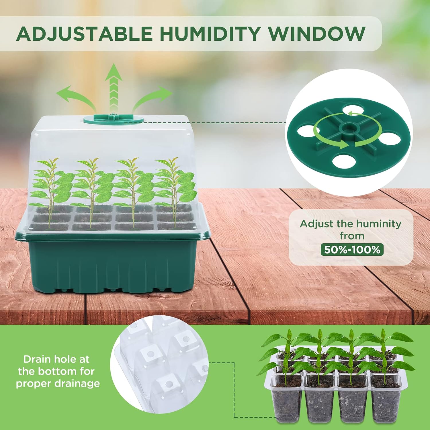 7-Pack Seed Starter Tray with Heat Mat (12 Cells per Tray), Plant Germination Trays with Adjustable Humidity Dome Seed