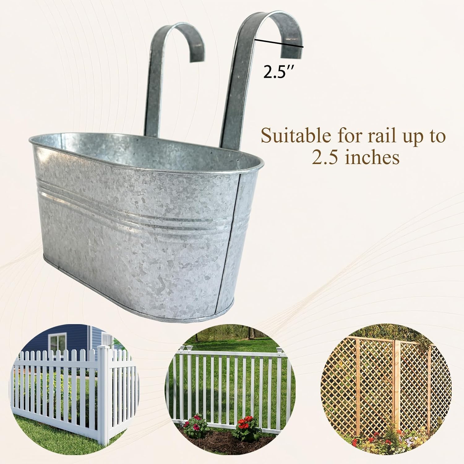 8 Pack 10" Galvanized Hanging Railing Planters with Hooks and Drainage | Rustproof, Detachable hooks, Drainage hole