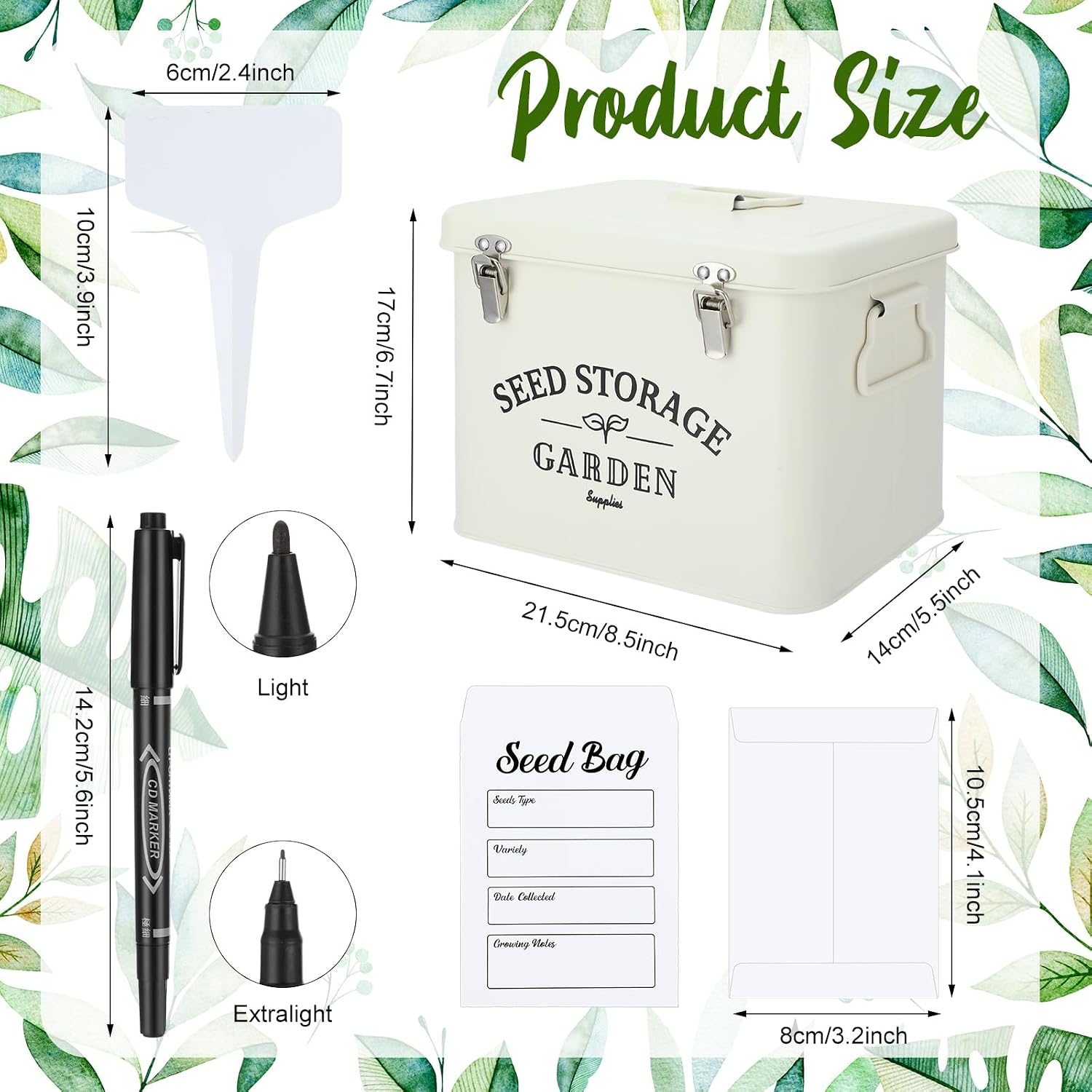 Maitys Seed Storage Container Box with Lid Garden Seed Packet Storage Organizer Decorative with Dividers and 100 Plant