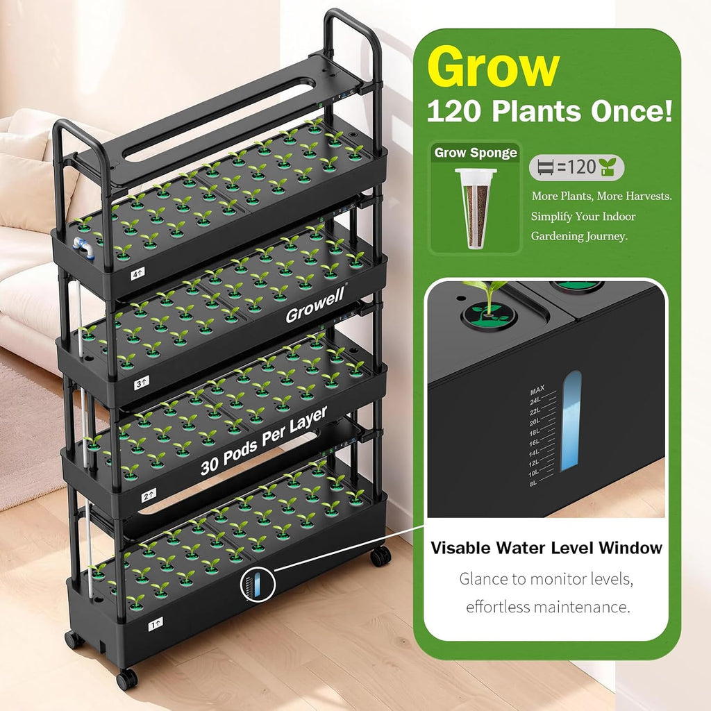 Growell Large Hydroponics Growing System Kit, 120 Pods Vertical Indoor Herb Garden Kit with 2 Light Modes & Auto