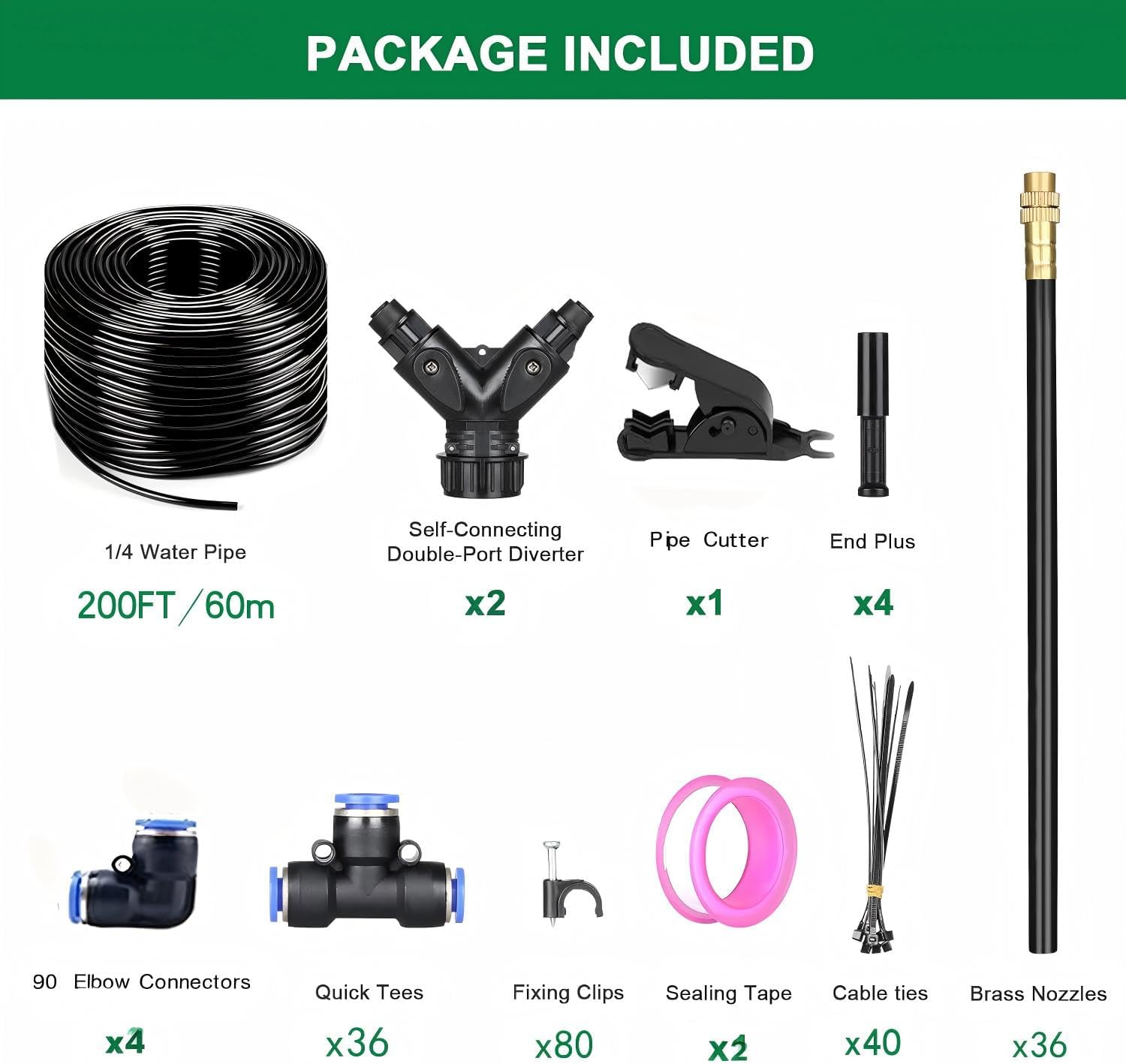 Drip Irrigation System with Brass Nozzles – 2026 Upgrade 200FT Garden Watering Kit with 36Pcs 360° Adjustable Misting