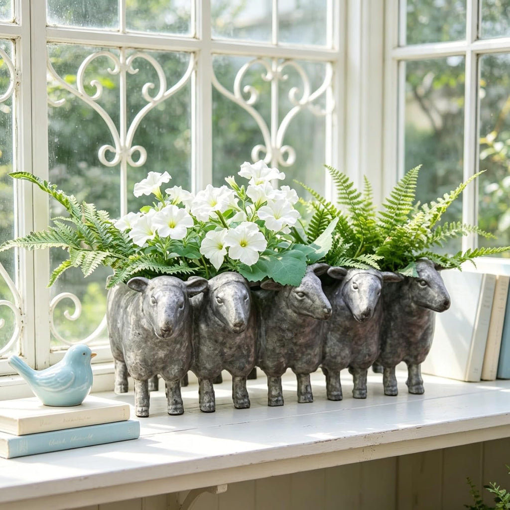 Newman House Studio Resin Sheep Planter Succulent Pot - Creative Animal Garden Pots for Home Garden Office Desktop