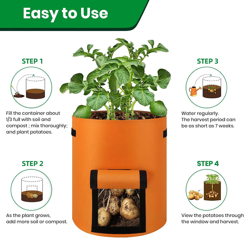6 Pack Potato Grow Bags, 10 Gallon Planting Bags Large Fabric Pots with Flap Window Vegetable Planter Garden Pot Tall