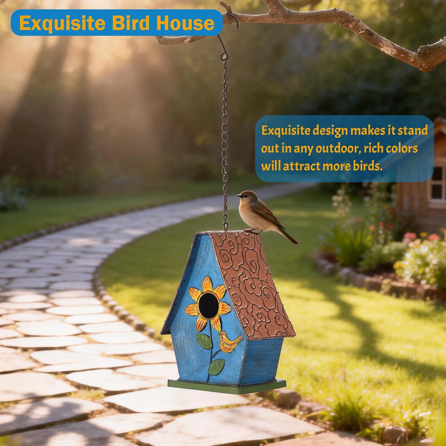 Metal Bird Houses for Outside Hanging, Decorative Sunflower Birdhouses for Outside, Rustic Weatherproof Hanging Bird