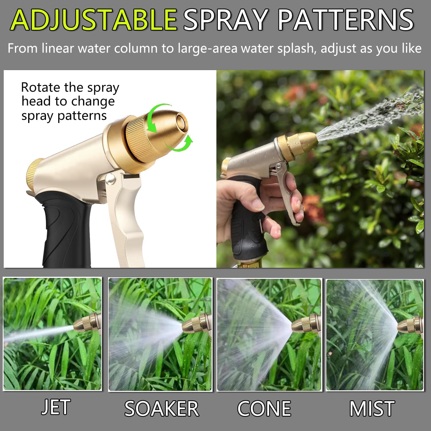High Pressure Garden Hose Nozzle, Heavy Duty Metal Sprayer | Upgraded Water Hose Nozzle with Non-Slip Grip, Adjustable