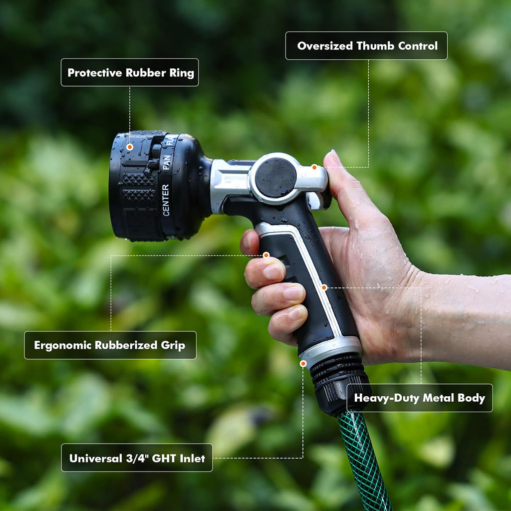 RESTMO Water Hose Nozzle Heavy Duty, Adjustable Garden Sprayer for Outdoor | 2-in-1 Twist Control, 9 Spray Patterns