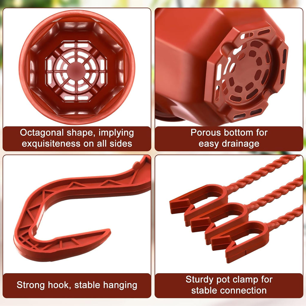 Roshtia 50 Pcs 5.9 inch Plastic Hanging Plant Pots with Hooks Flower Pots Baskets Outdoor Hanging Nursery Planter