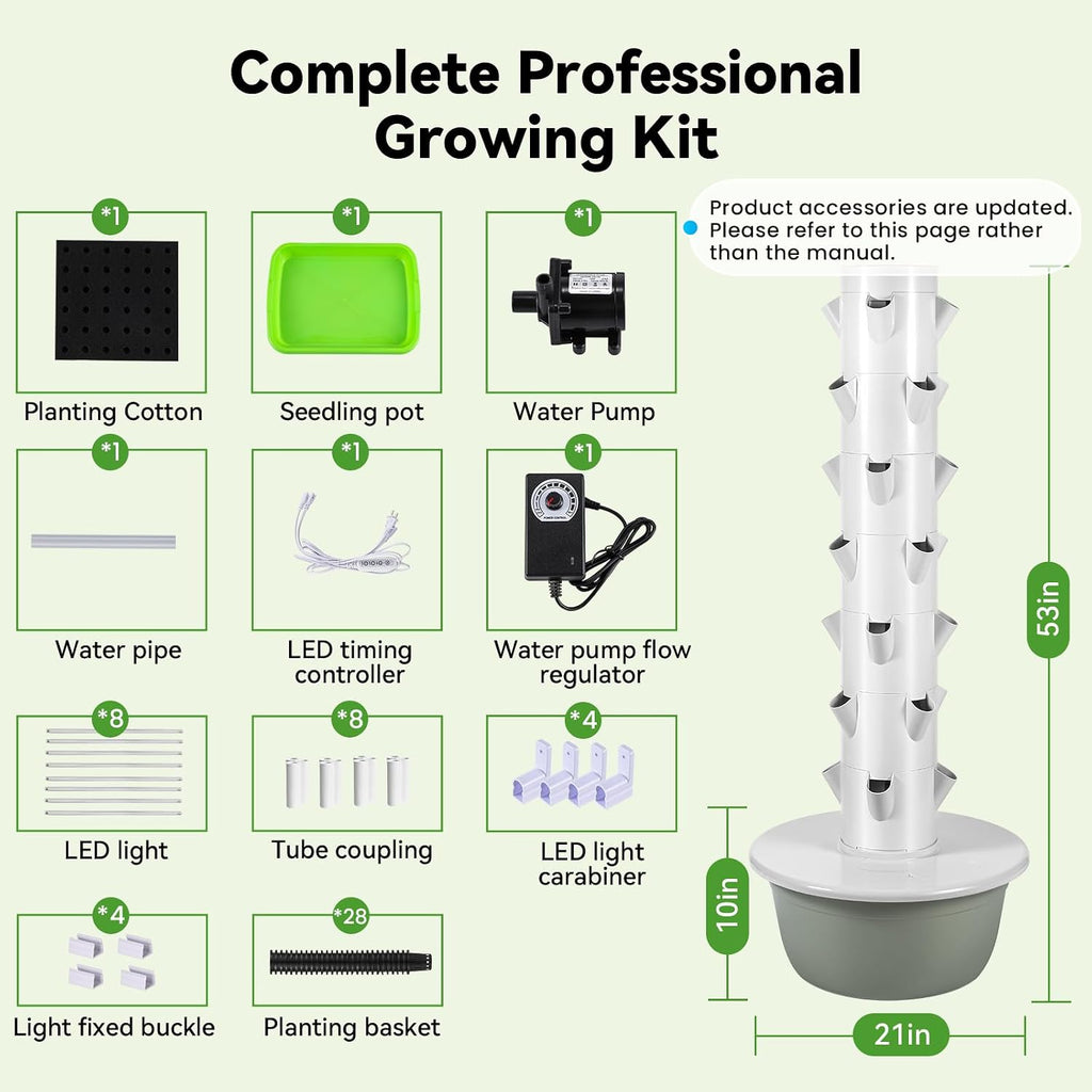 BAOSHISHAN Hydroponic Growing Tower with LED Grow Light, 7 Tiers 28 Pods | Full Spectrum Vertical Hydroponics Growing