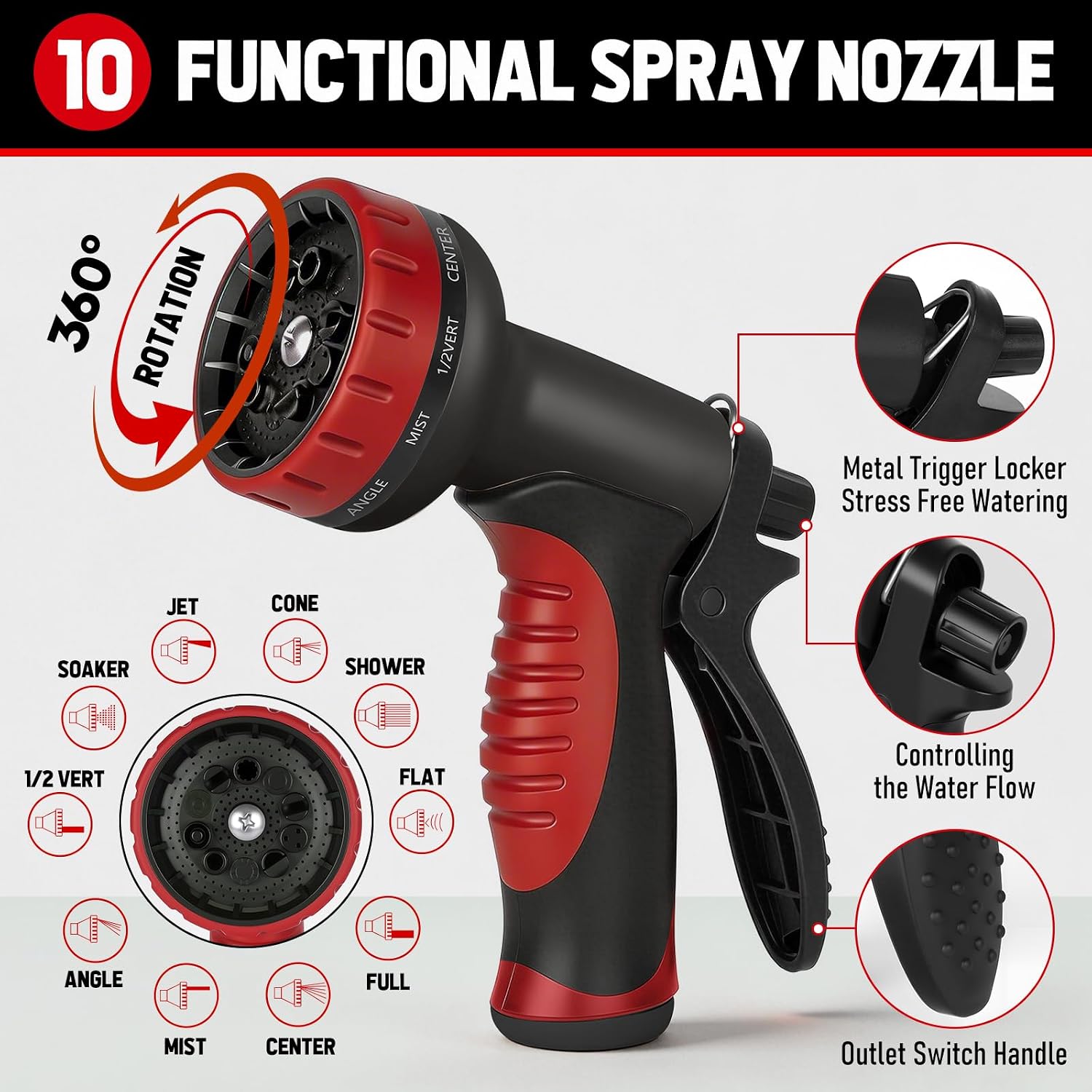 Garden Hose 50ft x 5/8", NON-EXPANDABLE Heavy Duty Hose with Nozzle | 10 Function Spray Nozzle, No Kink, Leakproof