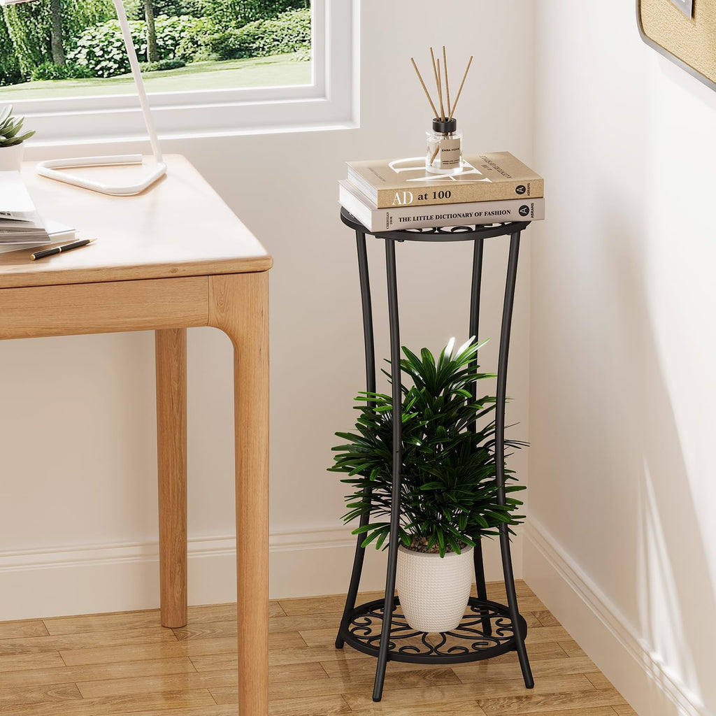 YINMIT Plant Stand Indoor Outdoor, 2 Tier Metal Potted Holder Rack, Flower Pot Stand Shelf, Heavy Duty Round Supports