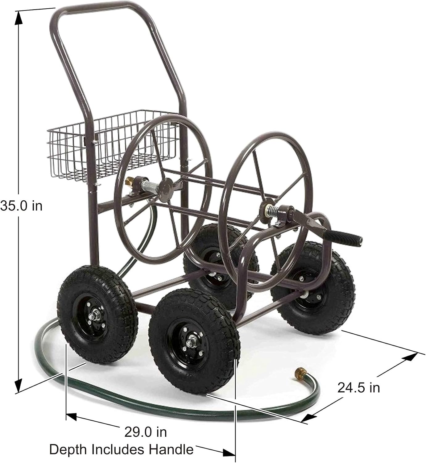 Liberty Garden Residential Grade Four Wheel 250 Foot Capacity Steel Frame Water Hose Reel Cart with Basket for