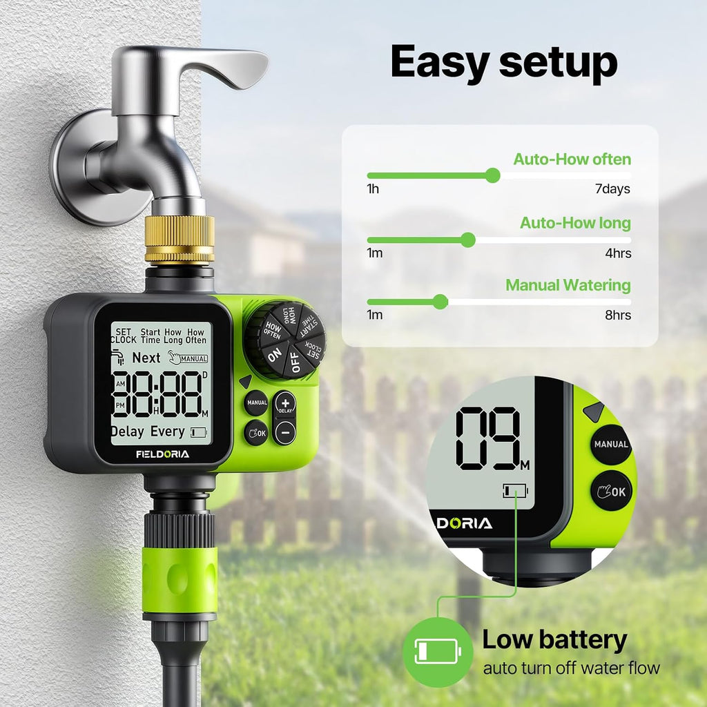 Sprinkler Timer, Brass Inlet Programmable Watering Timer for Garden Hose Fits 3/4” US Faucet, Outdoor Soaker Hose Timer