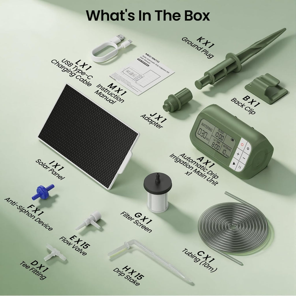Solar Drip Irrigation System Timed Watering, Programmable Solar Water Drip for 15 Plants, Drip Irrigation Kit with 33FT