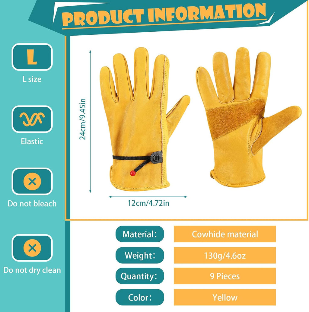 Tarpop Men's Large Cowhide Leather Work Gloves