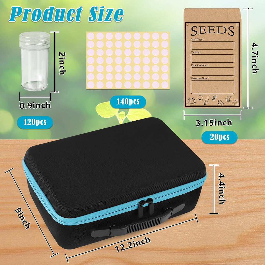 120 Slots Seed Storage Organizer with 20 Seed Envelopes | Sturdy Seed Organizer Storage Box with Zipper Bag Label