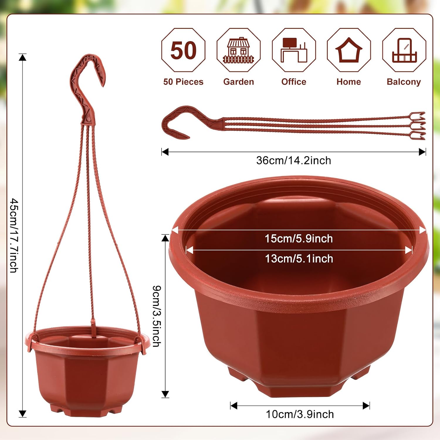 Roshtia 50 Pcs 5.9 inch Plastic Hanging Plant Pots with Hooks Flower Pots Baskets Outdoor Hanging Nursery Planter