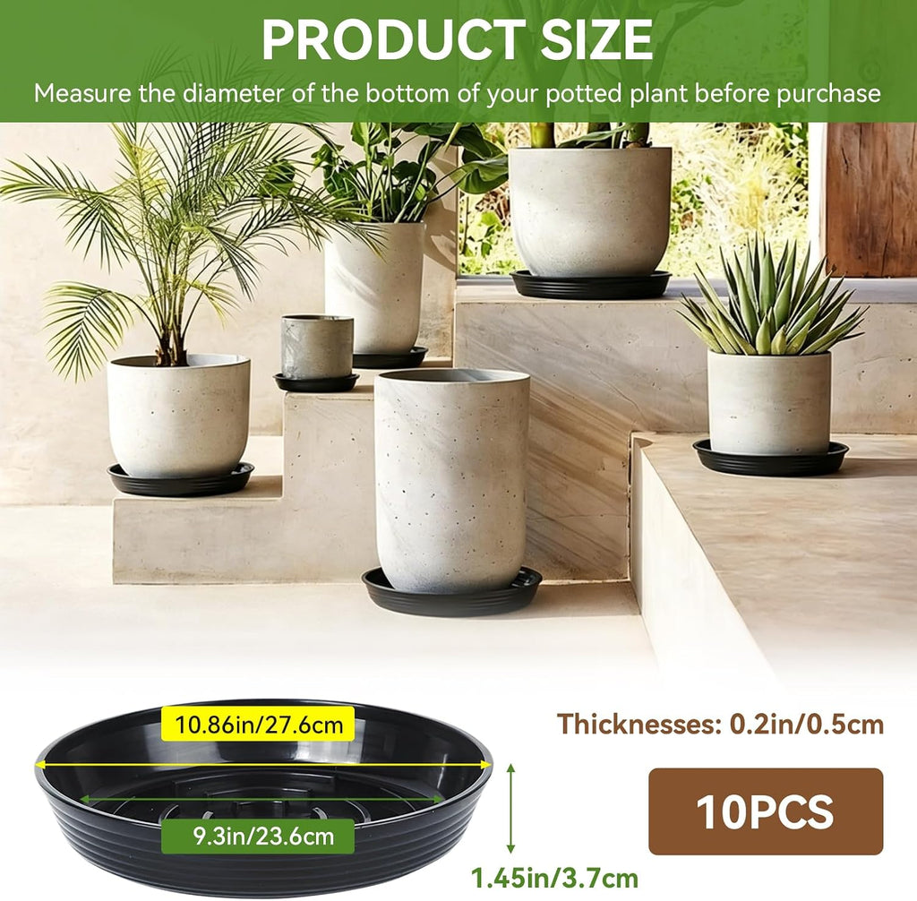 10Pack Plant Saucer 9 inch, Heavy Duty Flower Pot Saucers, Plant Pot Saucers Bulk, 1.5'' Deeper Plant Trays for Pots