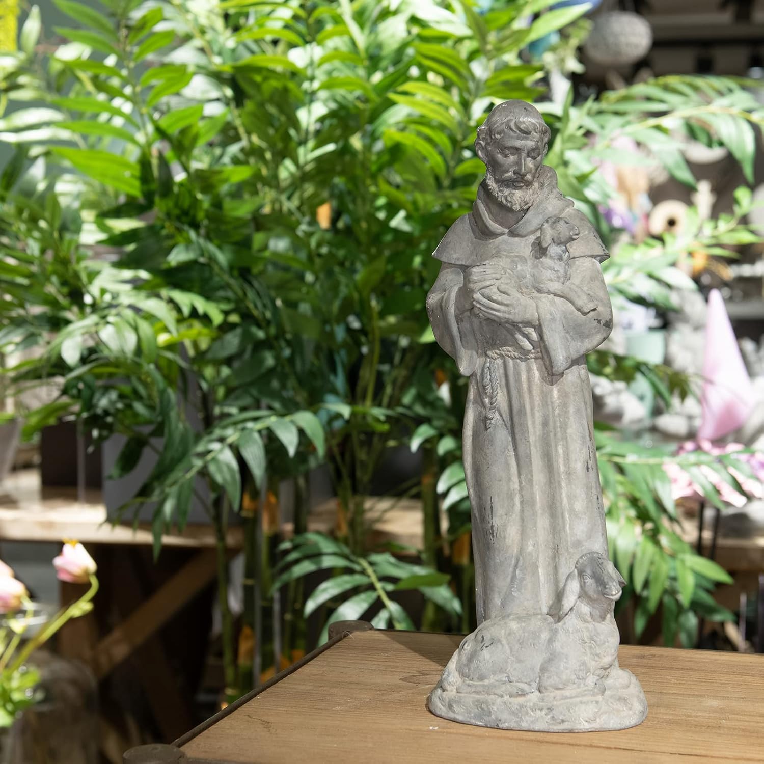 Newman House Studio Vintage St Francis Garden Statue - 15.2 Inch Resin Patron of Animal Figurine Saint Francis