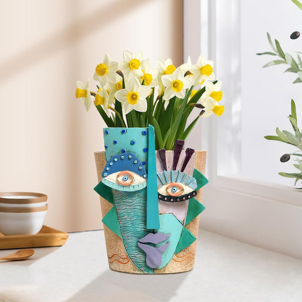 Abstract Face Planter Pot – Picasso Flower Pots, Unique Head Planters for Indoor Plants, Handmade Brutalist 3D Art