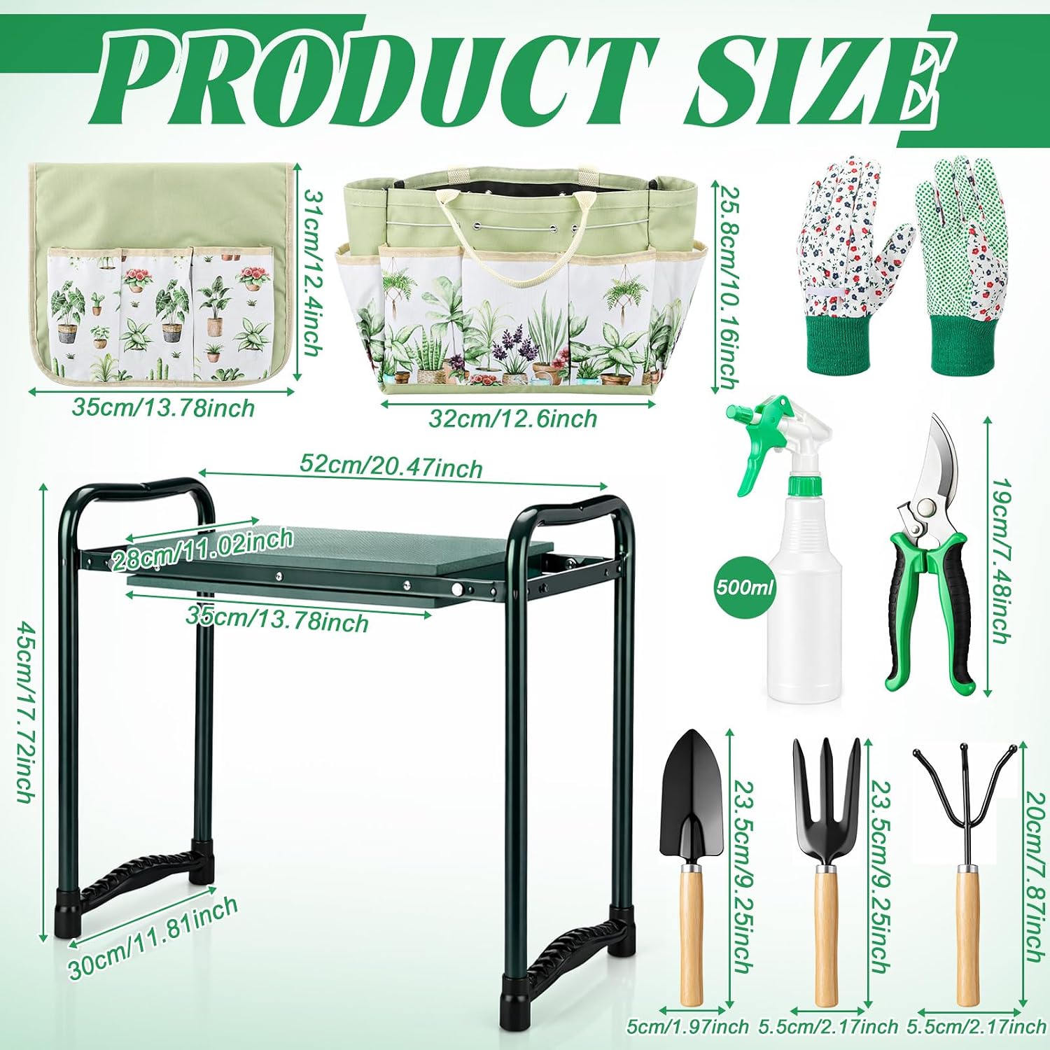 Sintuff 9 Pcs Garden Kneeler and Seat with Gardening Tools and Pouch Heavy Duty Gardening Stools for Seniors Foldable
