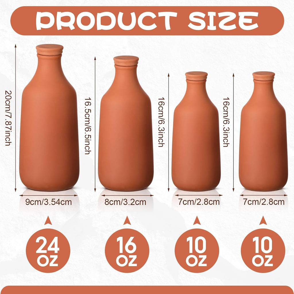 DoubleFill 4 Pcs 10, 16, 24 oz Ollas Terracotta Watering Pots Self Watering Planter Insert Terracotta Globes Clay for