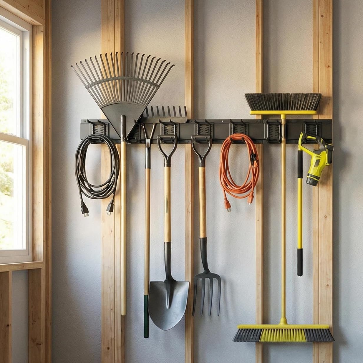 MBQQ Garage Tool Organizer Wall Mounted, 24 Inches Adjustable Garden Tool Organizer Rack,Heavy Duty Yard Tool Organizer
