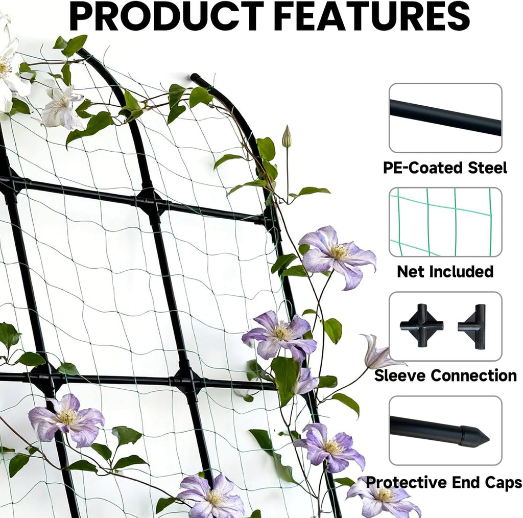 7.2 ft No-Drill Leaning Garden Trellis for Climbing Plants | PE-coated galvanized steel frame resists rust and creates