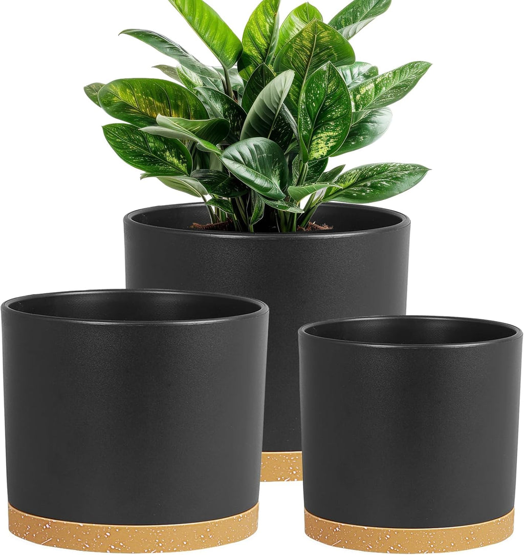 Large Plant Pots Set of 3 – 8", 9", 10" Indoor Flower Pots with Drainage Holes and Saucers, Big Planters for Monstera