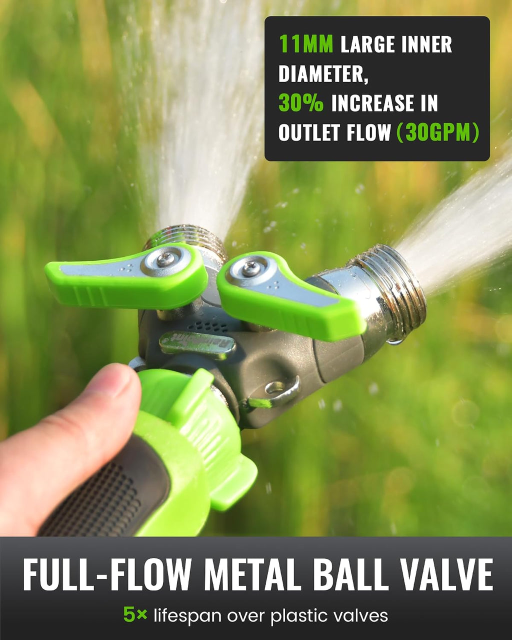 RAINPOINT Garden Hose Splitter, 2 Way Heavy Duty Water Hose Y Spigot Splitter with Shutoff Valves, 100% Metal Body