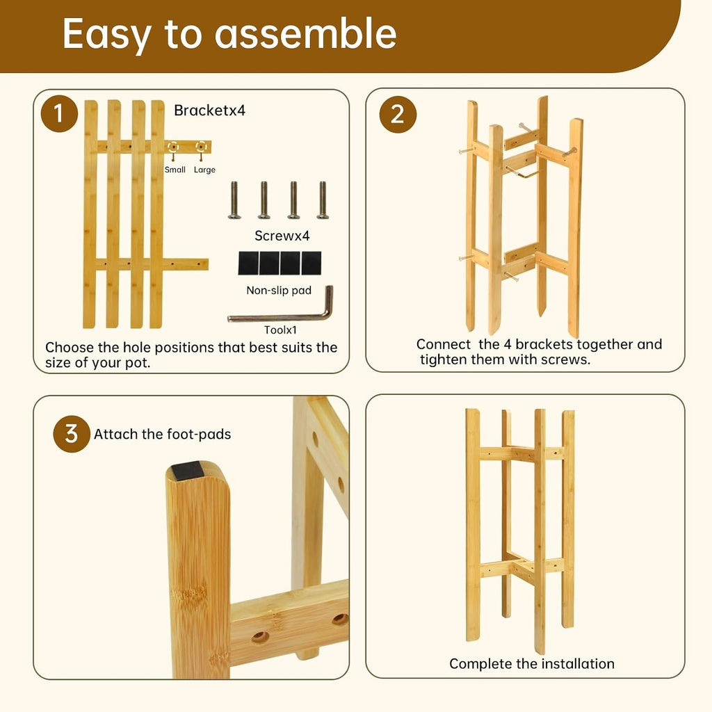 35.4” 2 Tier Bamboo Adjustable Tall Plant Stand Indoor Fits 5-12 Inch Pots | Heavy Duty ,Space-Saving ,Sturdy Corner