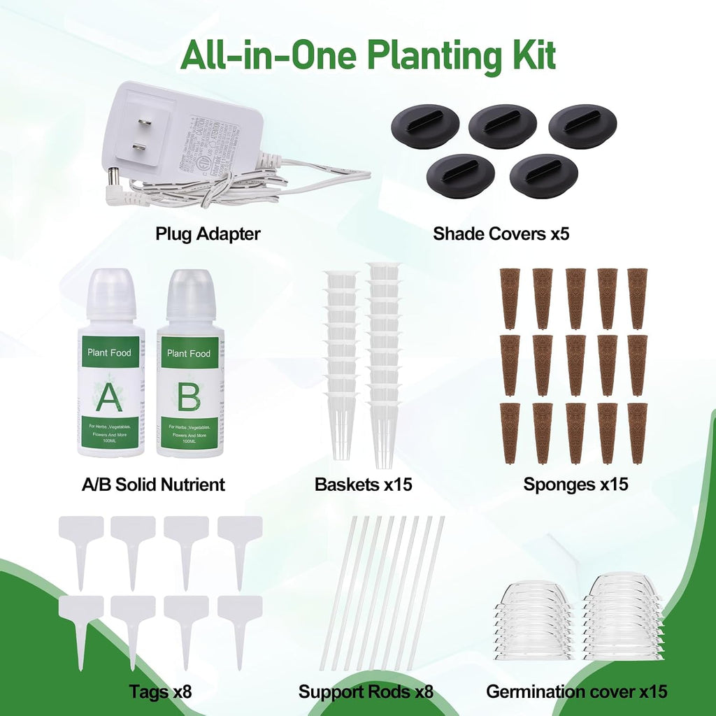 SPECILITE 15 Pods 30" Adjustable Height Hydroponics Growing System Kit | 36W Grow Light, Auto Timer & Pump System, APP