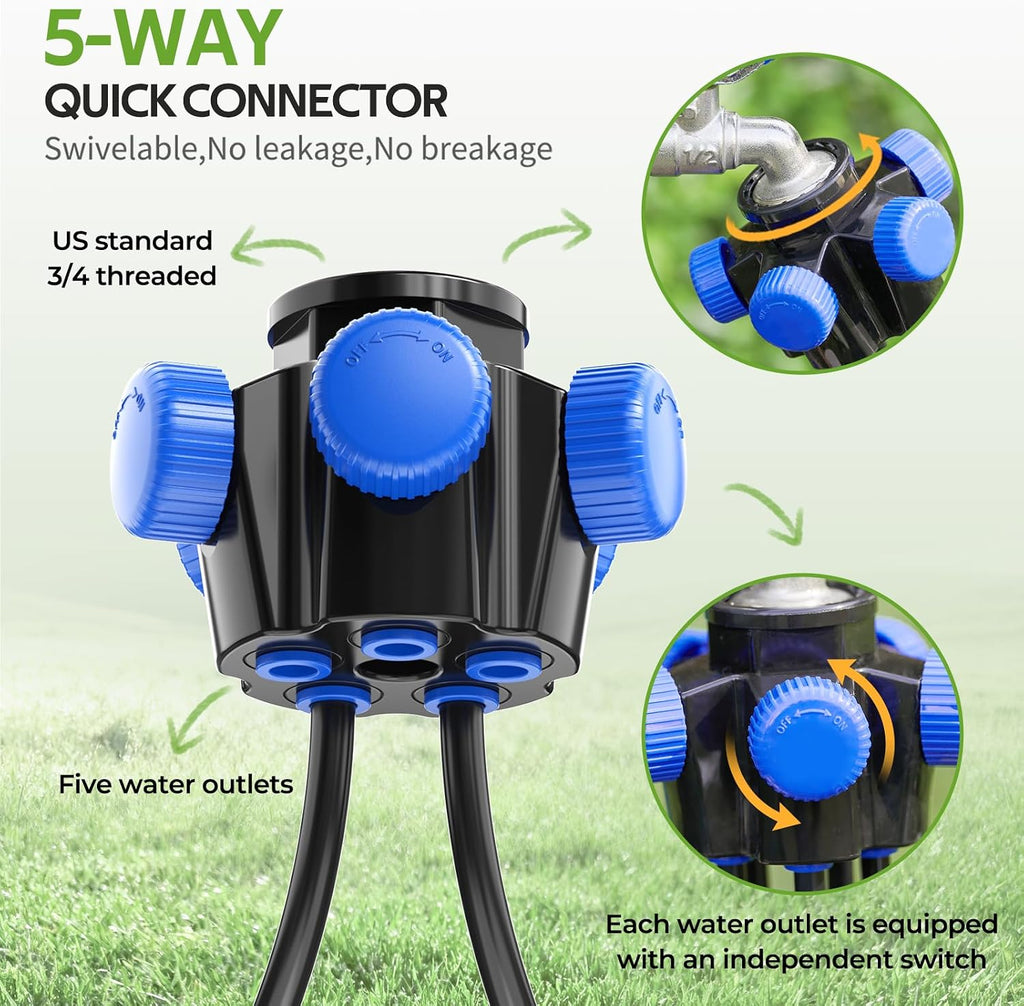 HIRALIY 100FT Drip Irrigation Kit for Raised Beds & Gardens | Garden watering system with a 5-way splitter and
