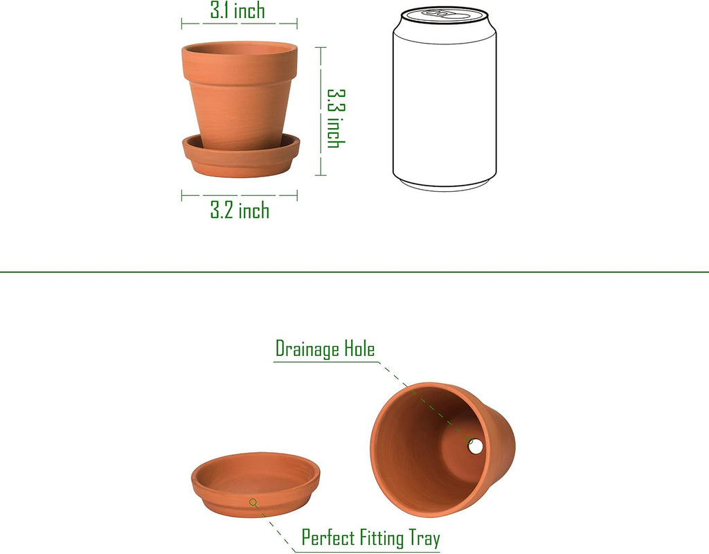 D'vine Dev 18-Pack Terracotta Plant Pots with Saucers, 3 in, 588-A-1-3 | High-Temperature Fired, Unglazed Terracotta